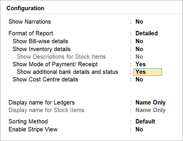 Configure Day Book to View Bank-Related Information