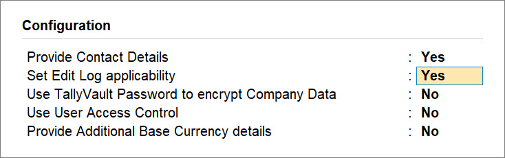 Company Alteration -Enable and Disable Edit Log Option Configuration