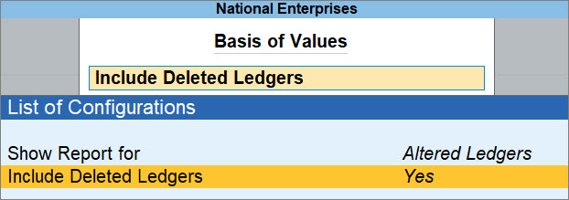 Altered Ledgers Including Deleted Ones in Chart of Accounts in TallyPrime