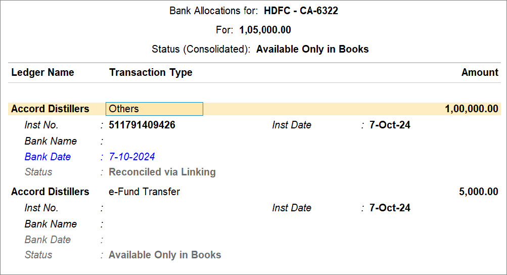 Bank Allocations with Consolidated Bank Status