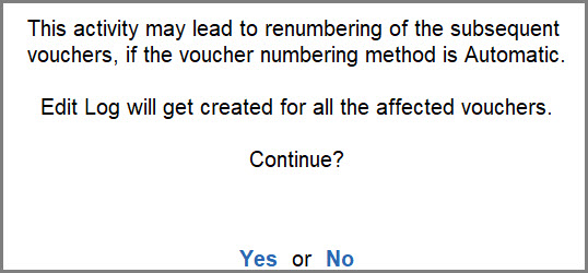 Impact of Deleting a voucher in TallyPrime with Edit Log enabled