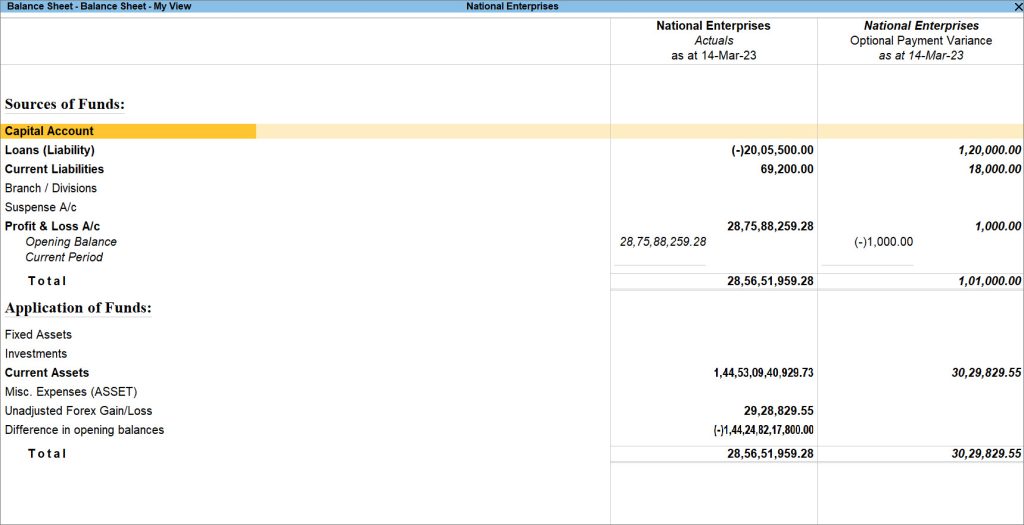 Balance Sheet-optional payment