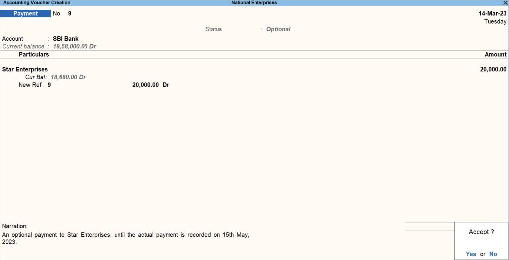 Optional Payment Voucher