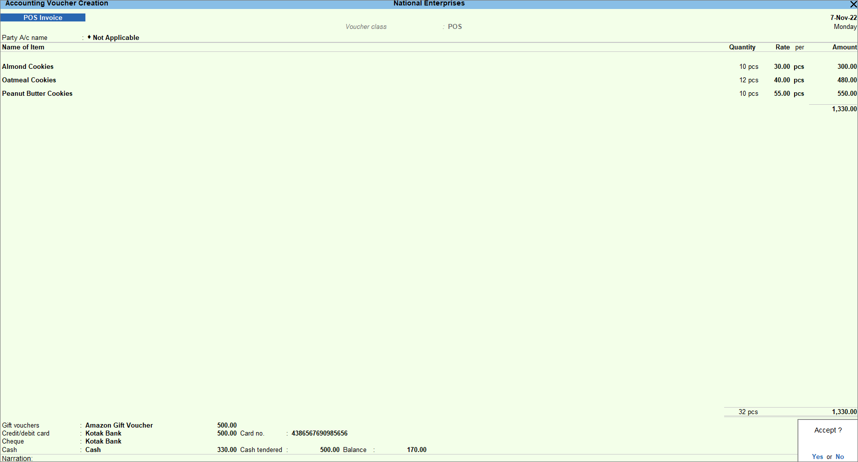 Record POS invoice with voucher class