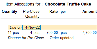 Pre close sales order with reasons