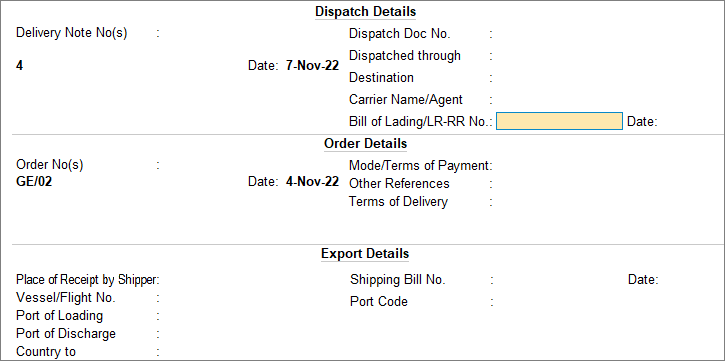 Record sales against delivery note