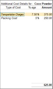 ADDITIONAL COST DETAILS IN TALLYPRIME