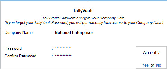 Set TallyVault for Company after creation