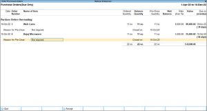 Completely Pre-Close Order in TallyPrime