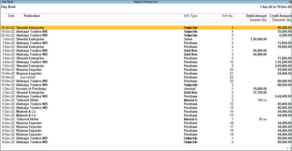 Day Book in TallyPrime