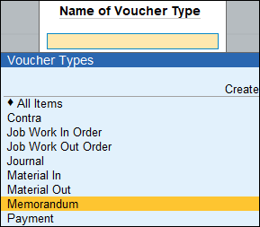 Memorandum Vouchers in Day Book in TallyPrime