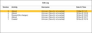 Edit Log in TallyPrime