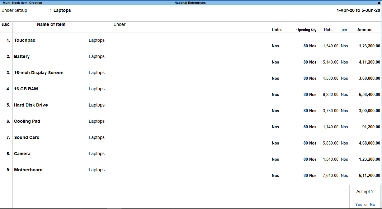 Create Multiple Stock Items in TallyPrime
