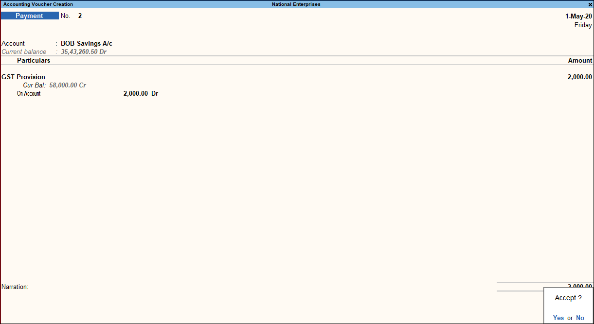 Payment Voucher Accounting Entry in TallyPrime