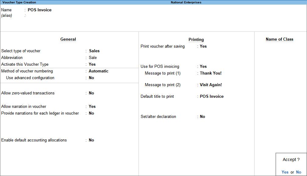 Creating POS voucher type