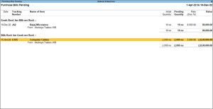 Purchase Bills Pending Report in TallyPrime