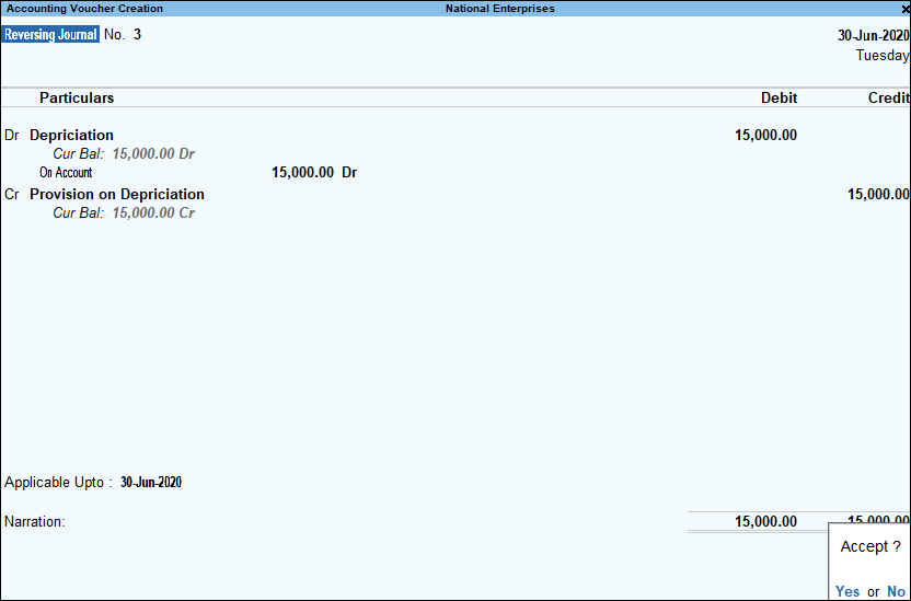 Reversing Journal Vouchers in Scenarios in TallyPrime