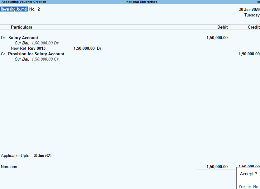 Reversing Journal Vouchers in TallyPrime