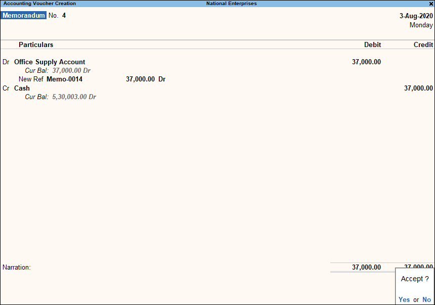 Use Memorandum Vouchers in Scenario in TallyPrime