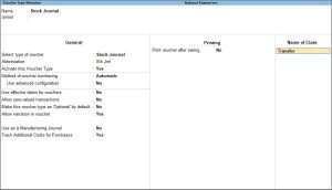 STOCK JOURNAL VOUCHER CLASS IN TALLYPRIME