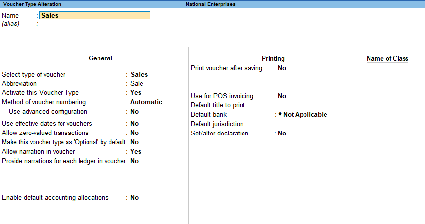 Alter Voucher Type in TallyPrime