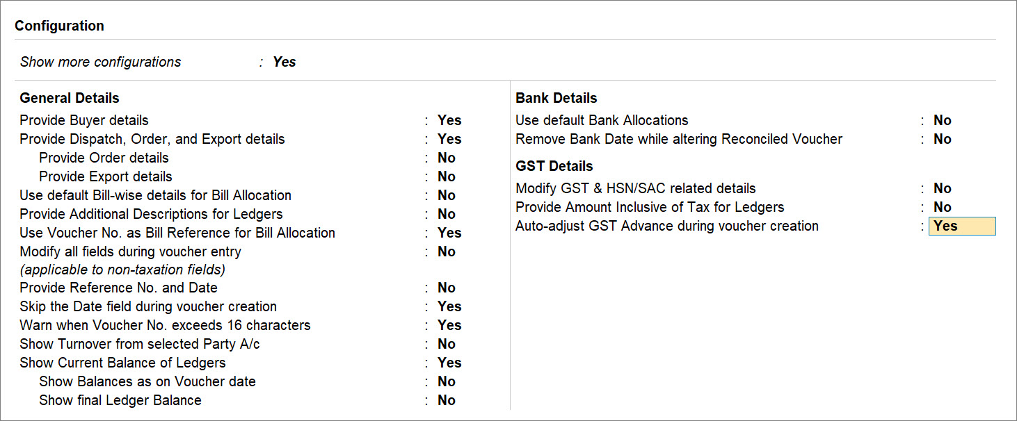 Auto Adjust GST Advances in Sales Invoice During Voucher Creation in TallyPrime