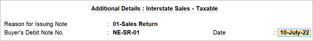 Additional Details in Credit Note Recorded for Sales Return in TallyPrime