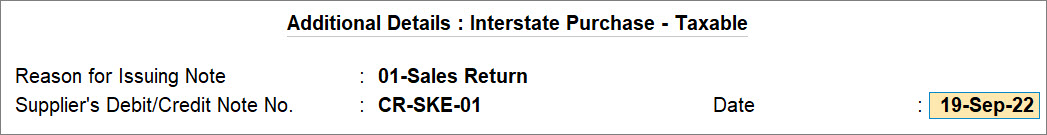 Additional Details in Debit Note for Sales Return in TallyPrime