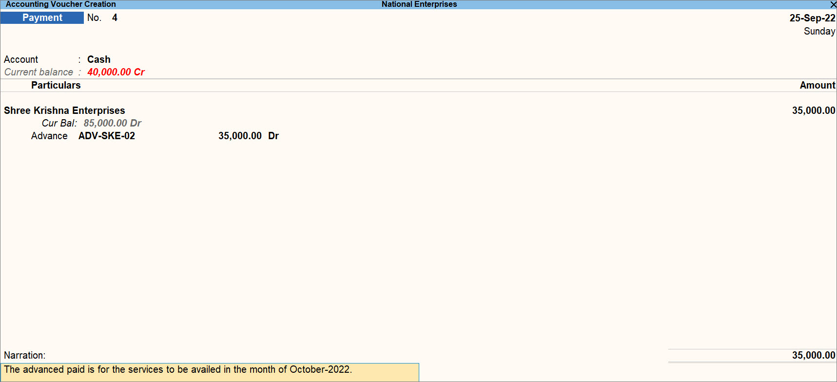Advance Amount Paid for Which Refund is Availed in TallyPrime