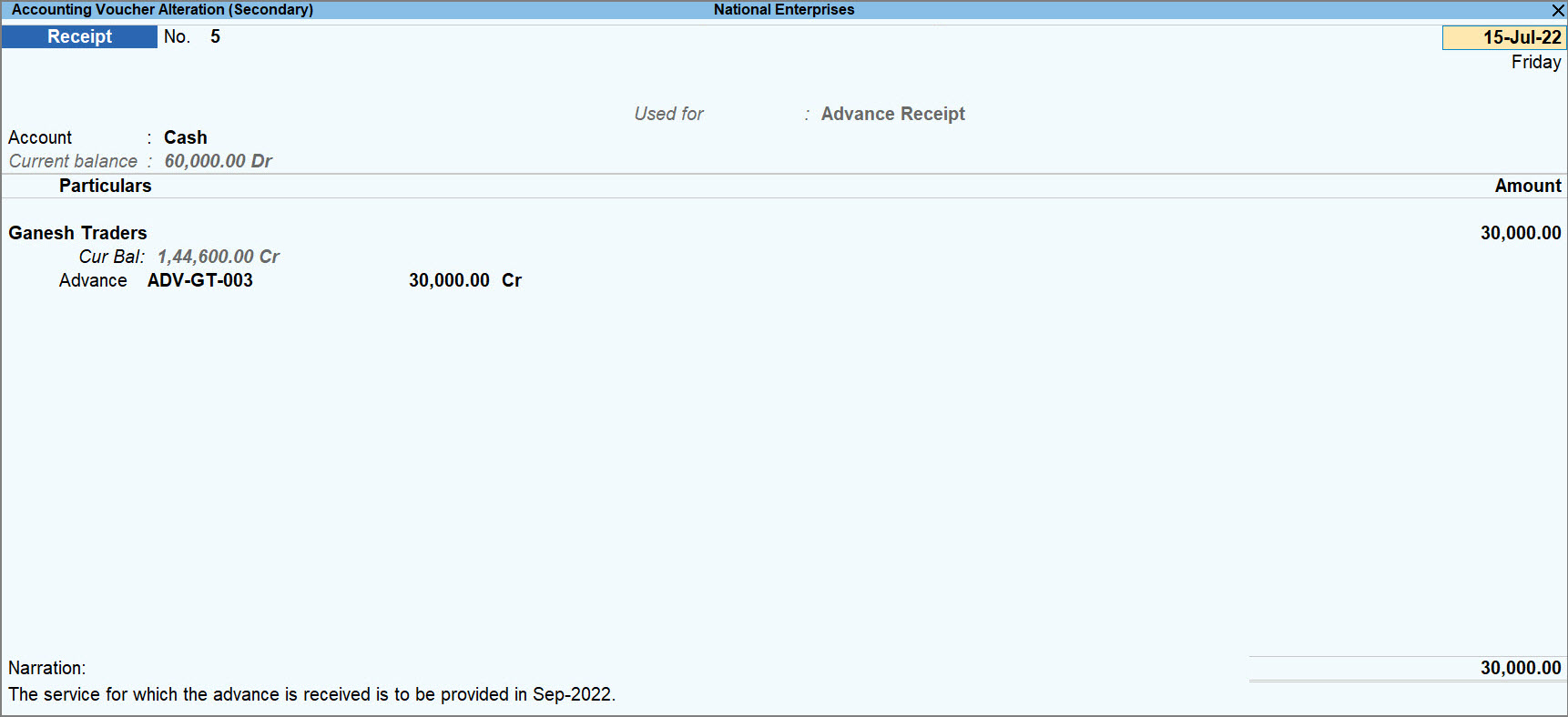 Advance Amount that needs to be Refunded to Party in TallyPrime