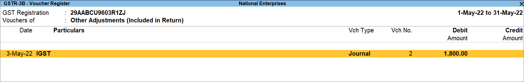 Journal Voucher for Increase in Input Tax Credit in GSTR-3B of TallyPrime
