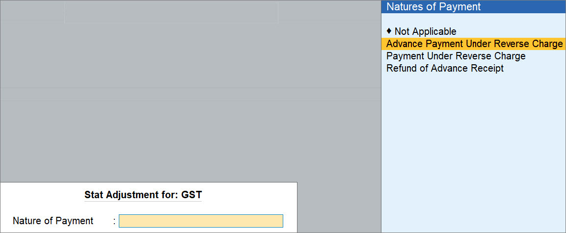 Select Nature of Payment While Creating Voucher for Advance Payment in TallyPrime