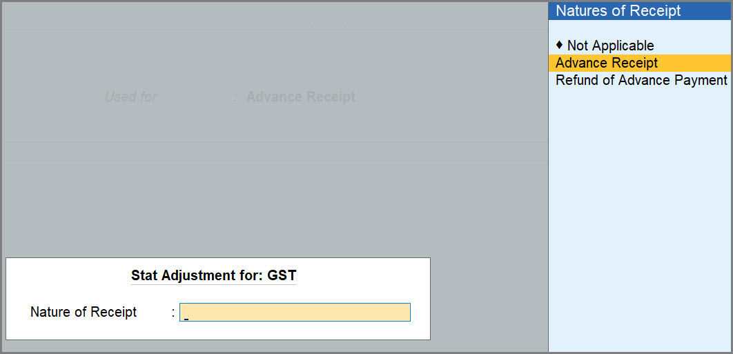 Selecting Nature of Transaction While Recording Advance Receipts in TallyPrime