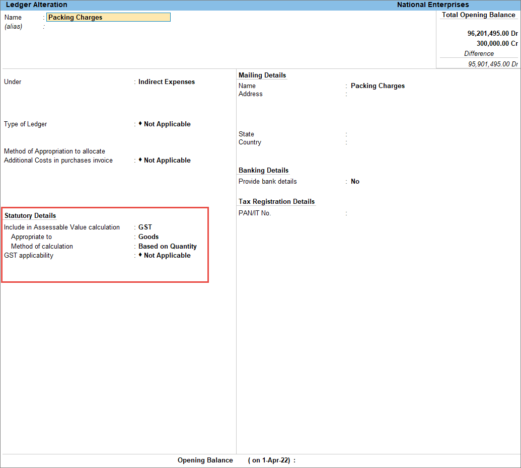Defining additional ledger to be apportioned based on quantity