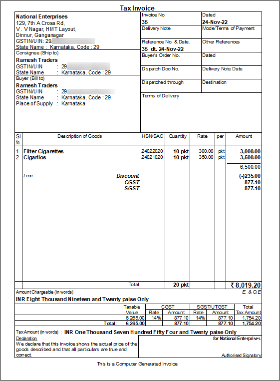 Printing sale of goods with discount