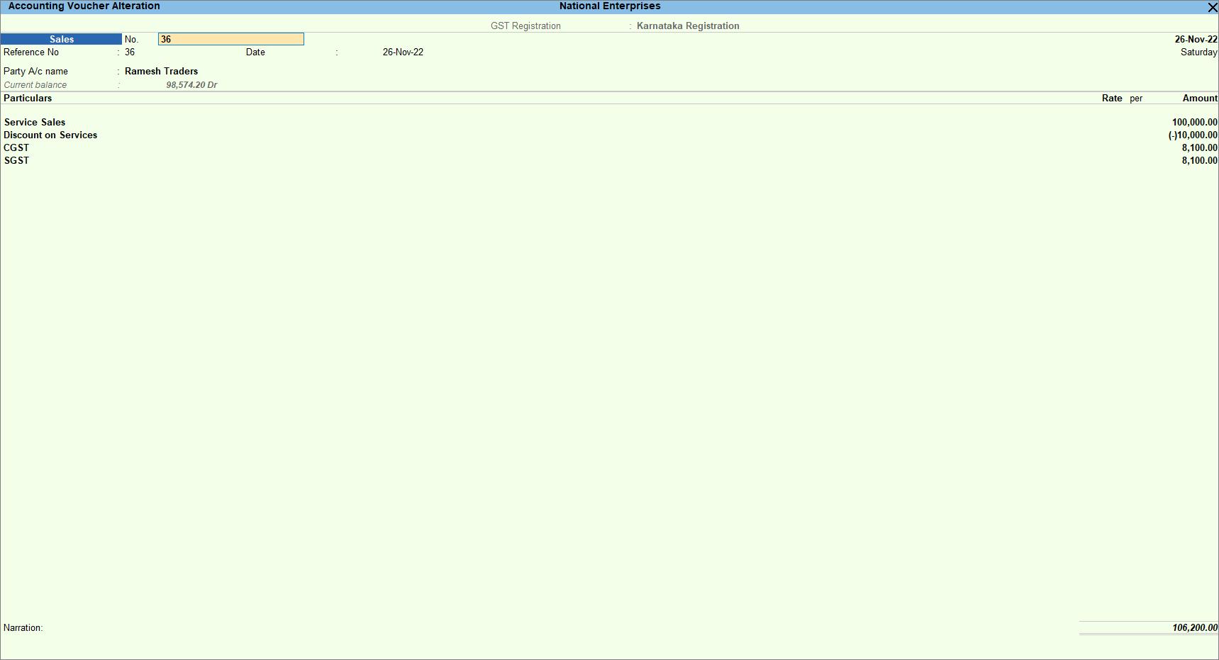 Recording transaction with discount on services