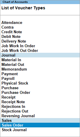 Voucher Types TallyPrime