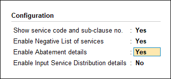 Configuring Abatement Details in Service Category in TallyPrime