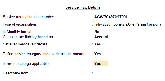 Service Tax Details in TallyPrime