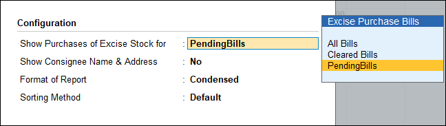 Configuring Excise Stock CENVAT Register in TallyPrime
