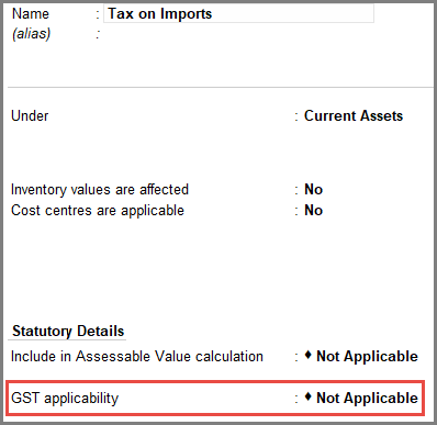 Import Tax Ledger TallyPrime