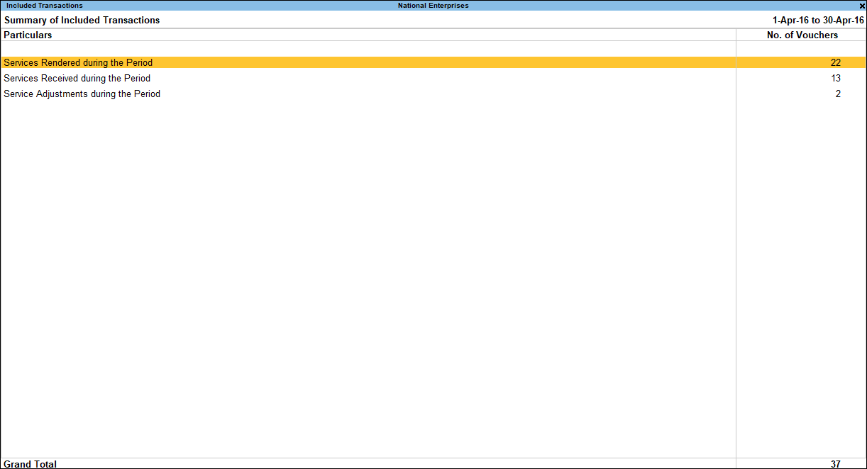 Summary of Transactions in TallyPrime (Included)