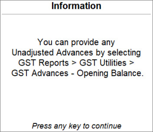 Information Screen While Enabling Advance Adjustment in Voucher in TallyPrime