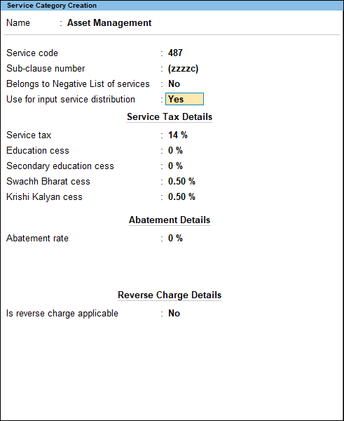 Service Category Creation in TallyPrime