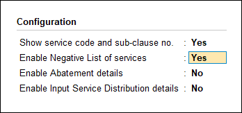 Configuring Service Category in TallyPrime