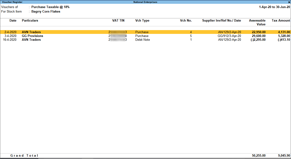 Particulars of Computation Details in TallyPrime for Purchase Vouchers