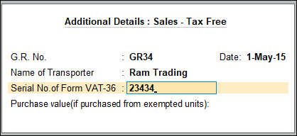 Additional Details : Sales - Tax Free in TallyPrime