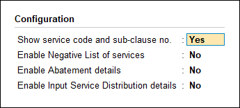 Configuring Service Category in TallyPrime