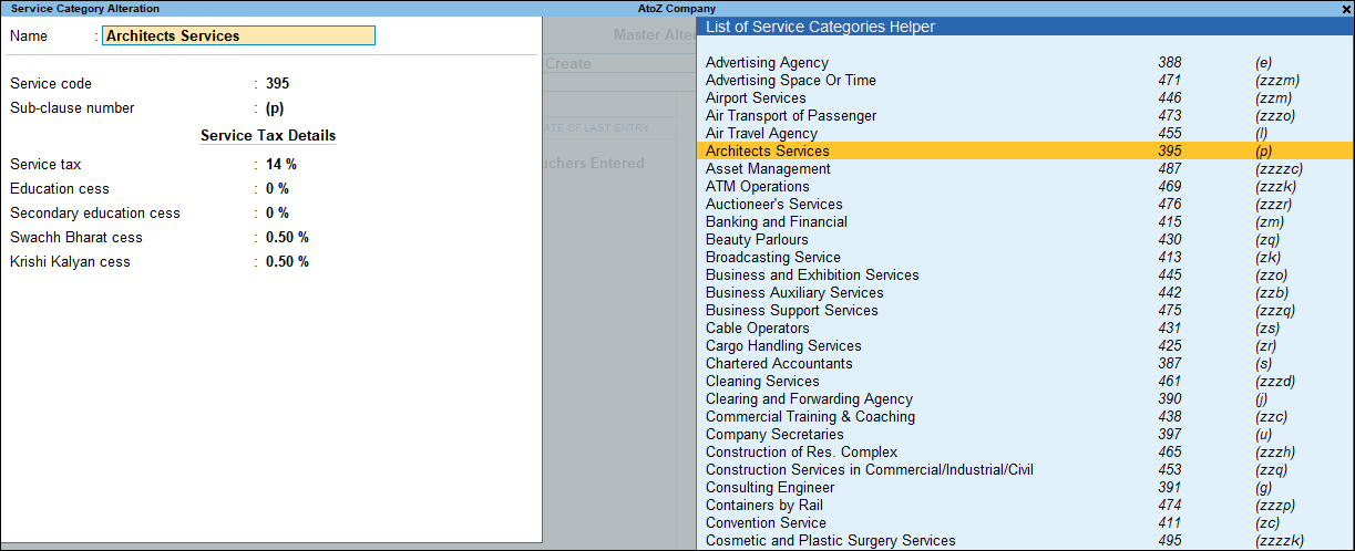 Service Category Alteration in TallyPrime
