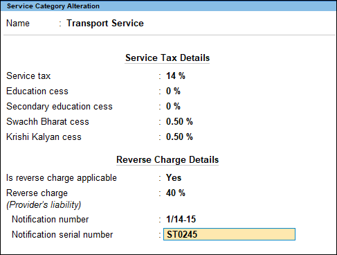 Service Category Alteration in TallyPrime
